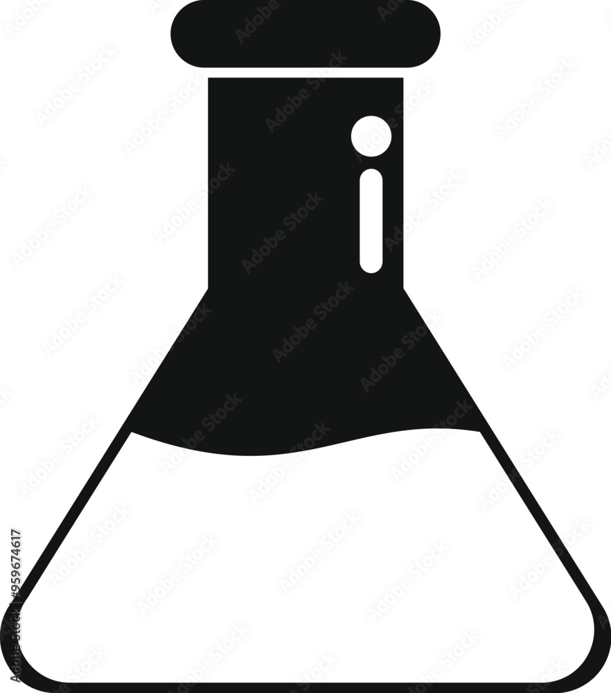 Poster simple vector icon of a chemical flask containing liquid, commonly used in laboratories
