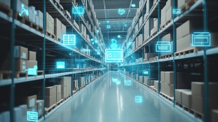 Fototapeta premium Warehouse with Digital Icons