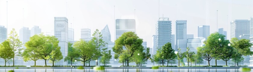 Futuristic urban landscape emphasizing csr commitments with green architecture design AI