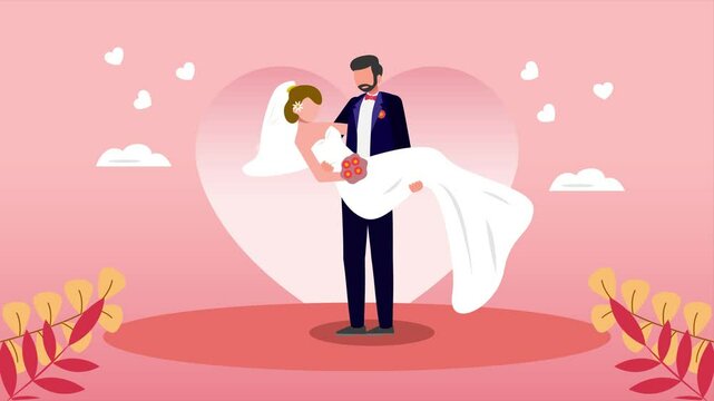 Animated video  wedding concept. Full length animation illustration. High quality 4k footage.