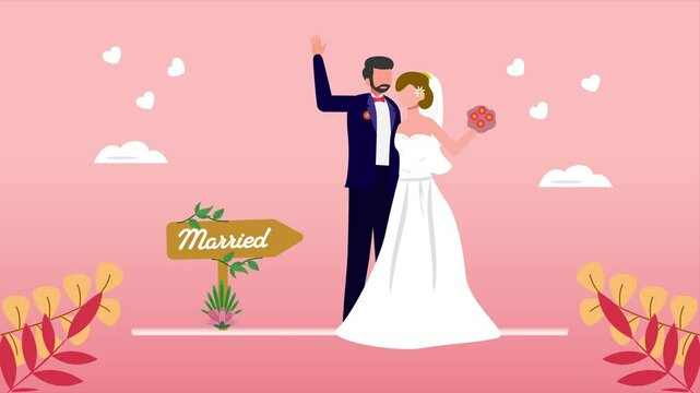 Animated video  wedding concept. Full length animation illustration. High quality 4k footage.