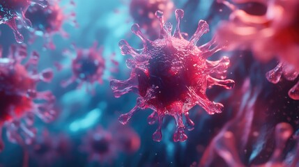 Coronavirus covid-19 cell floating in a microscopic view