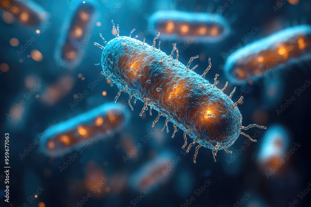 Poster Microscopic view of bacteria cells is multiplying