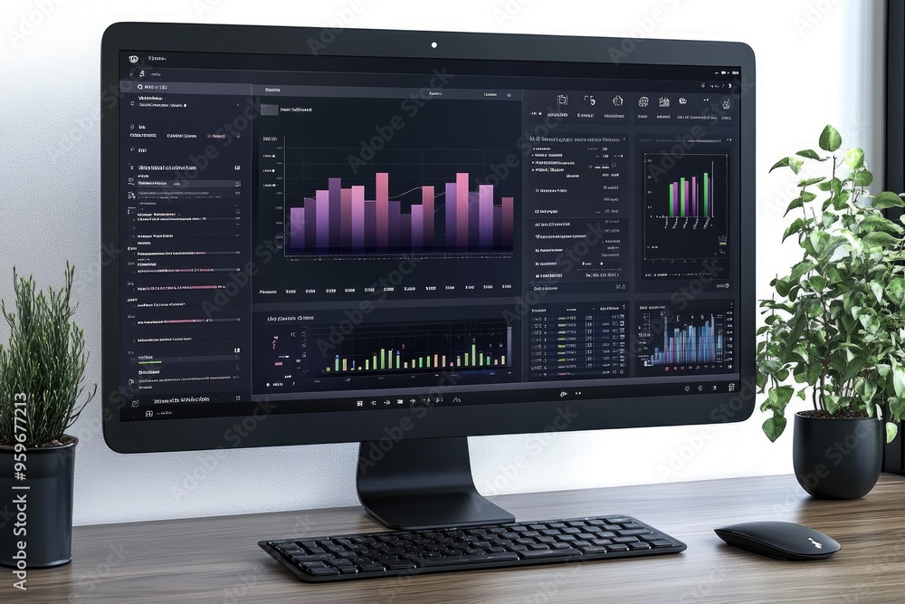 Aufkleber Modern workspace setup showing financial data on a desktop computer screen