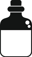 Black and white icon of a vintage glass bottle with a cork lid containing liquid