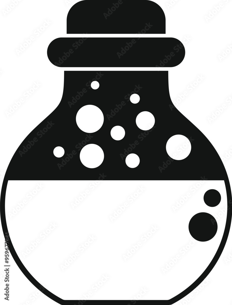 Poster simple vector icon of a science experiment bubbling inside a chemistry flask