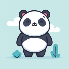 Kawaii panda cartoon vector illustration in flat style