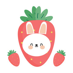 Illustration with cute handwritten rabbit head. cute flower wallpapers, backgrounds, cards, stickers