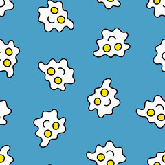 Fried Eggs Seamless Pattern. Doodle Fried Eggs.