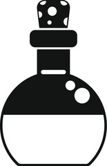 Simple icon of a round glass flask containing a bubbling potion with cork