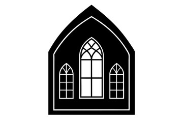 Church windows set. Silhouettes of gothic arches in line and glyph classic style. Old cathedral glass frames. Medieval interior elements. Vector