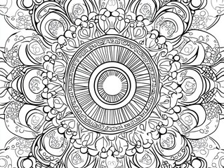 Mandala design featuring black patterns on a white background Circular geometric line art ideal for coloring books greeting cards and various decorative purposes