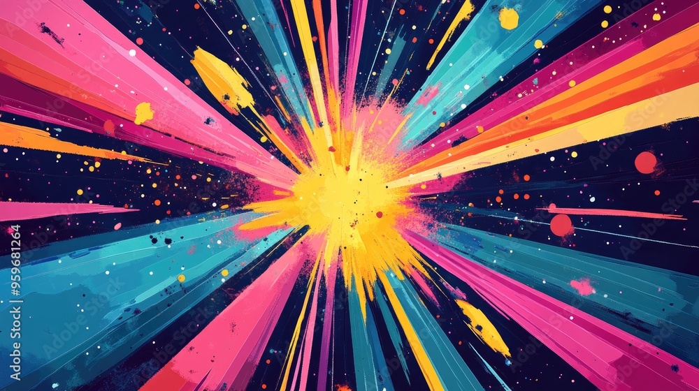 Poster line art illustration featuring an abstract background with a star explosion showcasing a vivid disp