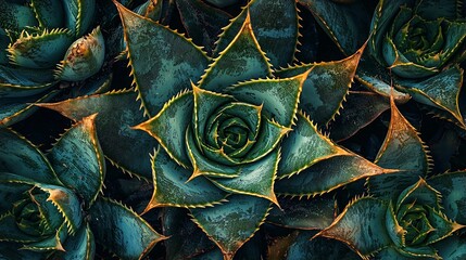 Fototapeta premium A detailed view of succulent plants reveals their fascinating textures and vibrant hues, highlighting their distinctive forms.
