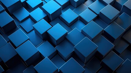 Deep 3D blue squares pattern, gradient lighting, shadow interplay, metallic sheen. Abstract and Minimalistic Design Backgrounds