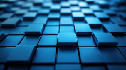 Deep 3D blue squares pattern, gradient lighting, shadow interplay, metallic sheen. Abstract and Minimalistic Design Backgrounds