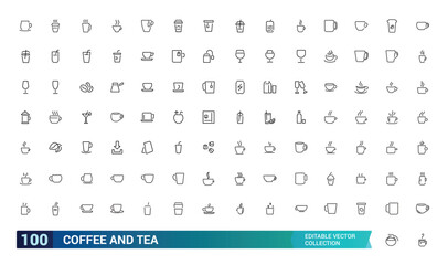 Set of outline icons related to coffee and tea. Minimal line style icons collections, outline symble, Linear icon collection. Editable stroke. Vector illustration