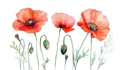 Obraz premium Beautiful Watercolor Poppies: A Stunning Floral Artwork for Nature Lovers