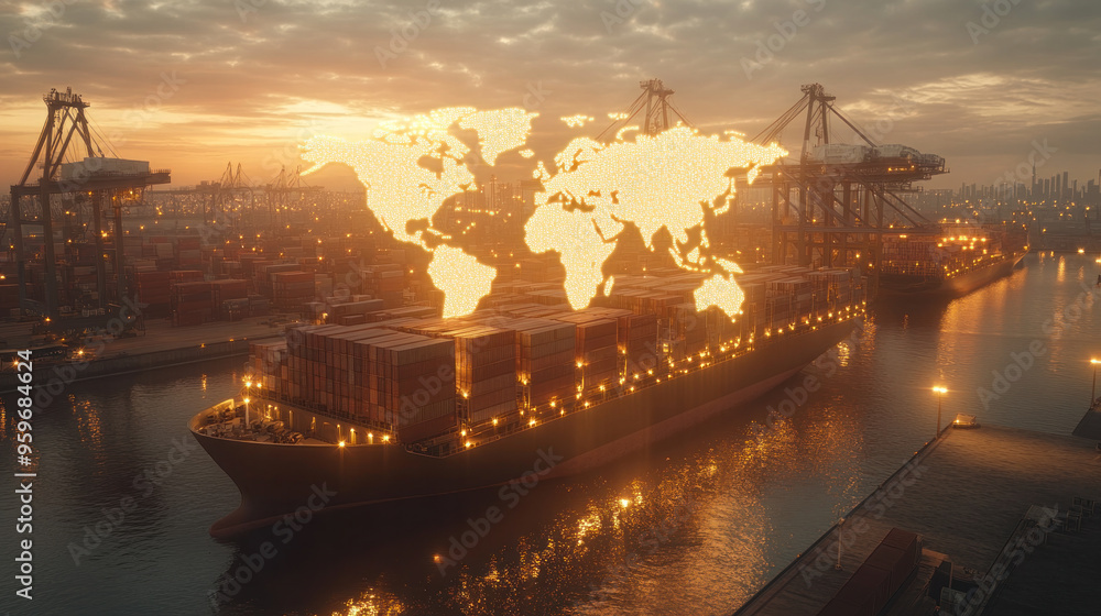 Aufkleber a large ship is in the water with a globe on top of it. the globe is lit up and surrounded by a yell