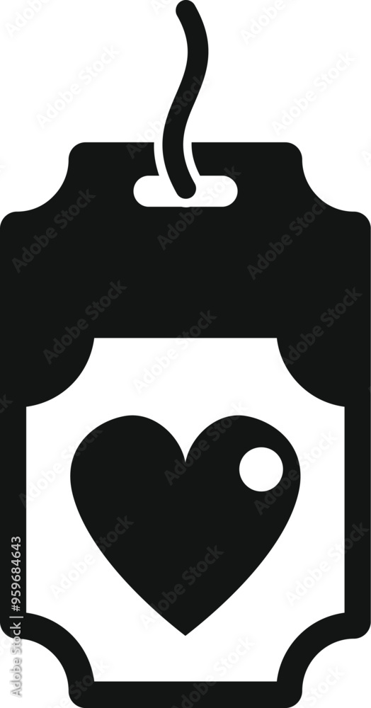 Poster simple vector icon of a price tag with a heart shape hanging from a string