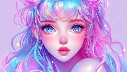 Fototapeta premium Anime Girl with Pastel Hair.