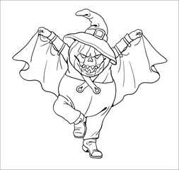 Handmade vector drawing with scary pumpkin. Halloween ghost to color in.