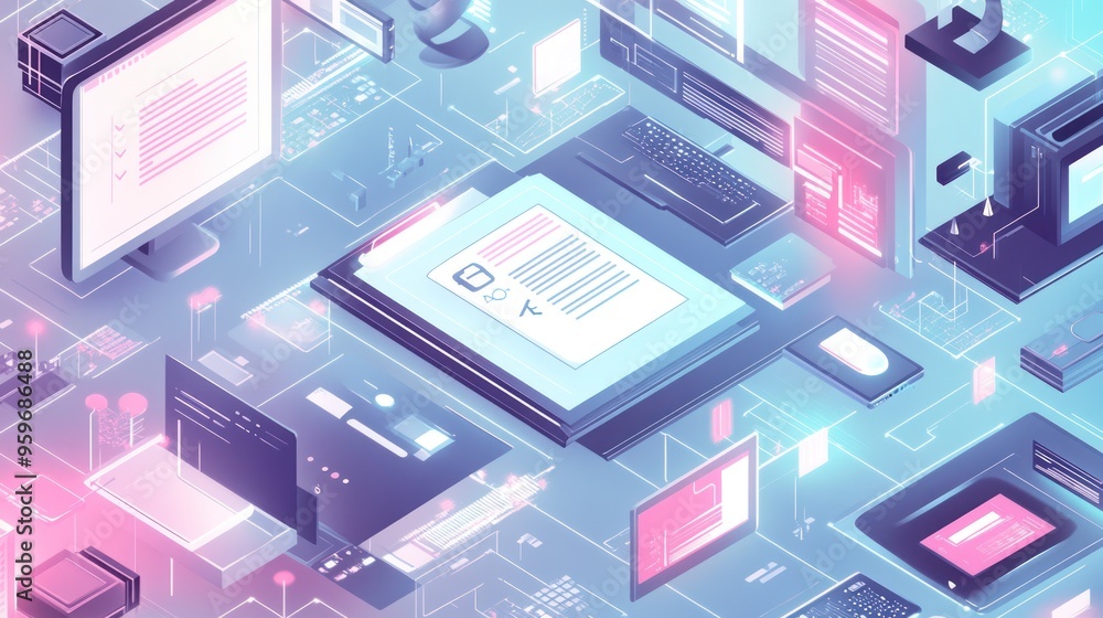 Aufkleber digital network with isometric devices