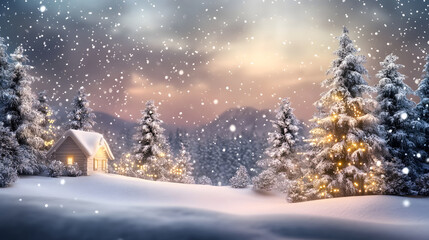 Naklejka premium Beautiful 3d rendering of a snow-filled Christmas background, designed with generous copy space for seasonal greetings.