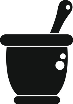 recommend clip art: Black silhouette of a mortar and pestle crushing spices for cooking or medicine