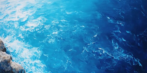 Oil painting depicting a vibrant blue sea capturing the essence of coastal beauty and serenity