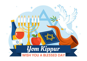 Yom Kippur Celebration or Wish You a Blessed Day Vector Illustration for the Day of Atonement in Judaism and for the Jewish Holiday in a Background