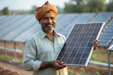 Indian Farmer Utilizing Solar Power for Irrigation
