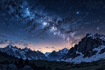 Stunning night sky with a clear view of the Milky Way over a mountain range, perfect for astronomy enthusiasts and nature lovers.