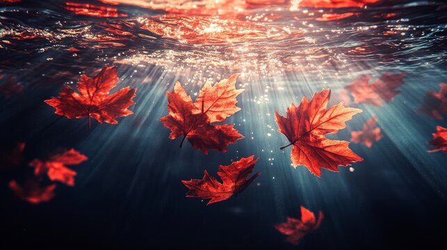 beautiful underwater autumn leaves