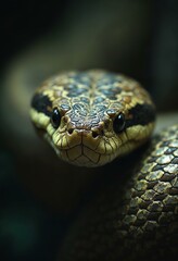 Fototapeta premium Snake Close-Up Portrait. Intense close-up of a snake's face, highlighting its scales and eyes.