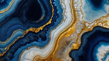 Marble textured stone golden and blue waves of beautiful seamless pattern abstract background