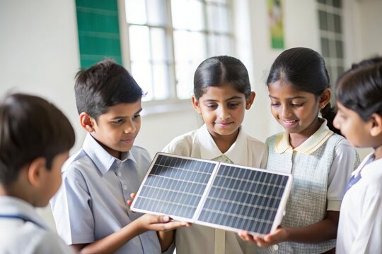 Indian School Children Learning About Solar Power
