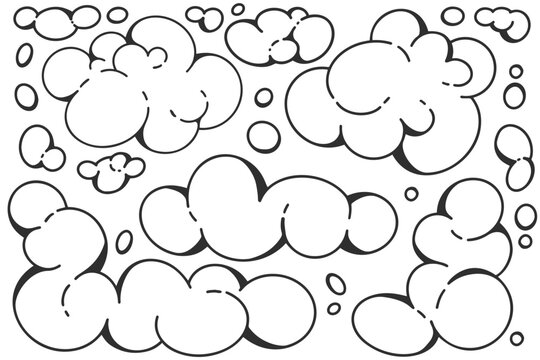 Y2k funky cloud shapes. Playful vector design. Cartoon retro bubbles. Outline soap suds illustration on white background