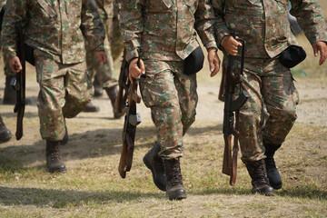 soldiers during a training. detail. the army in training.
