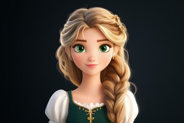 Fototapeta premium Meet a brave yearold girl with wavy blonde hair and bright green eyes, shining with style against a dark backdrop.