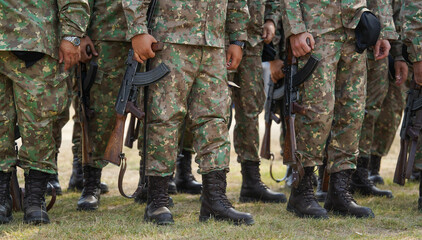 Fototapeta premium soldiers during a training. detail. the army in training. 