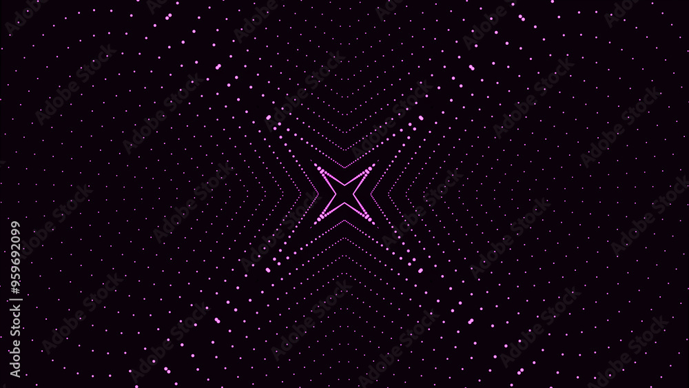 Fototapete 3d space effect with pattern of dots. Animation. Hypnotic effect of immersion in animation with pattern of dots. Movement in flow of pattern of dots on black background