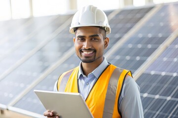 Indian Engineer Demonstrating Solar Technology
