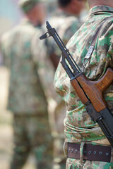 soldiers during a training. detail. the army in training.
