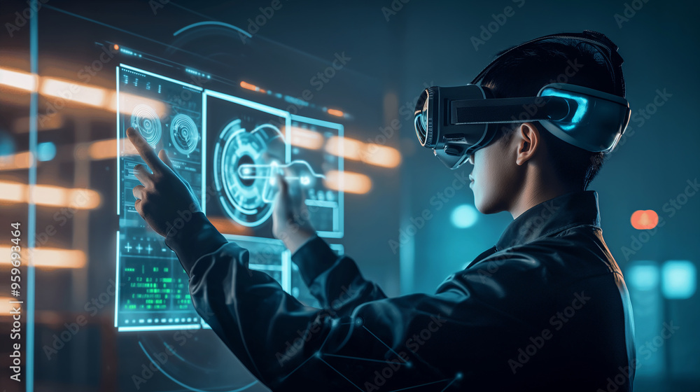 Aufkleber futuristic artificial intelligence technology visualization through augmented reality displays