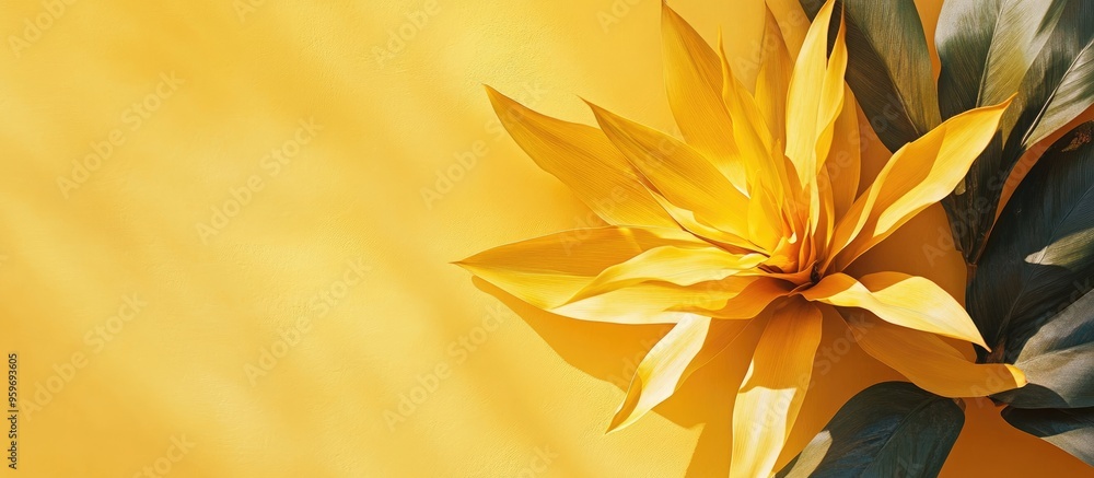 Poster yellow plant from a top view with sunlight. with copy space image. place for adding text or design