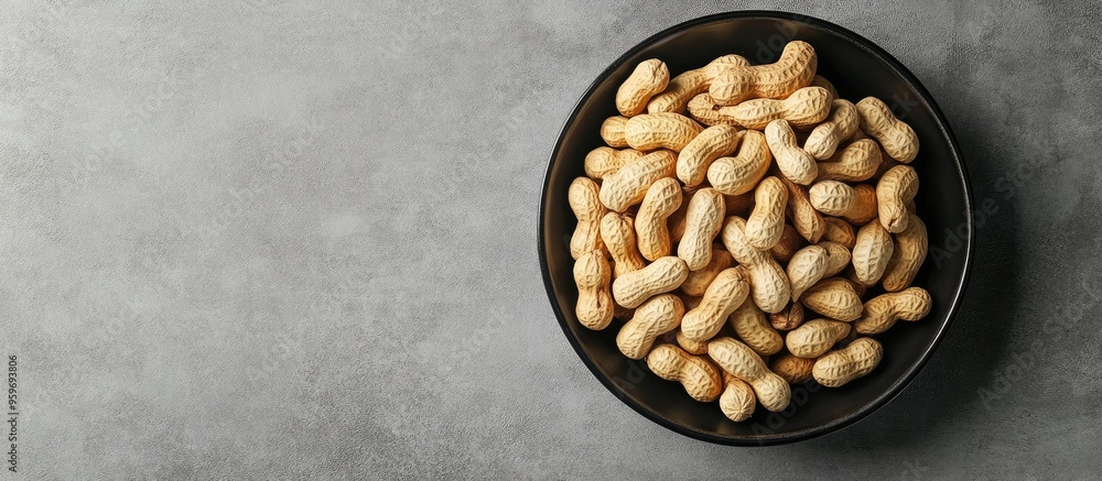 Leinwandbilder Tray containing peanuts on a grey background. with copy space image. Place for adding text or design