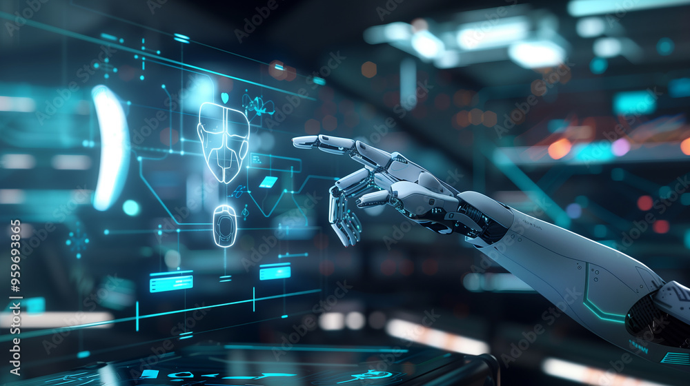 Poster futuristic artificial intelligence technology visualization through augmented reality displays