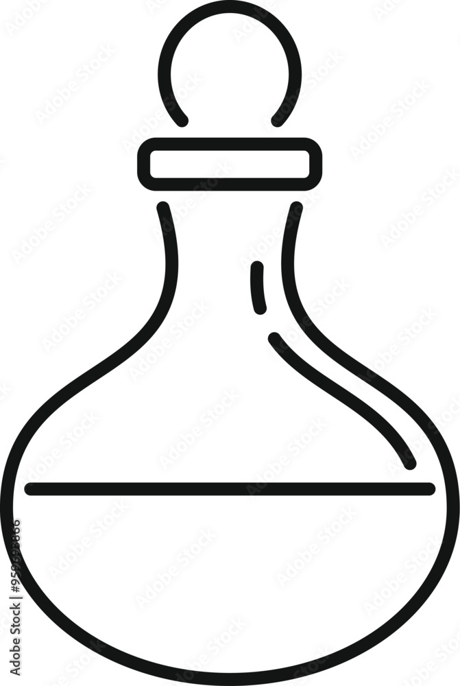 Poster round bottom flask containing chemical liquid icon. outline round bottom flask containing chemical l