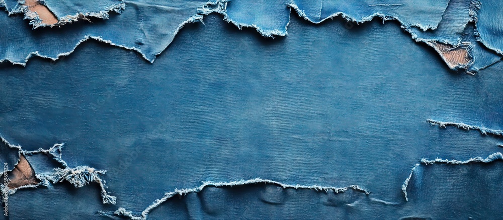 Poster Vintage texture background of torn denim. with copy space image. Place for adding text or design